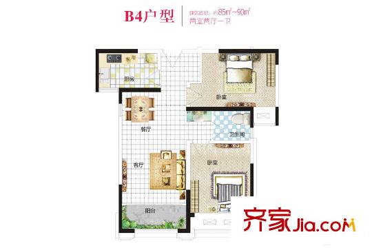 亞星盛世雅居6號樓B4戶型 2室2廳1衛(wèi)1廚