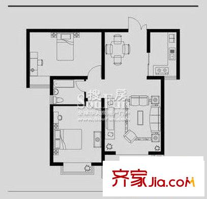 福澤門(mén)戶(hù)型圖F戶(hù)型 2室2廳1衛(wèi)1廚88.25平方米 