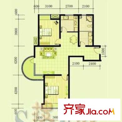 九方海悅?cè)A庭戶型圖標(biāo)準(zhǔn)層兩室戶型 2室2廳1衛(wèi)1廚