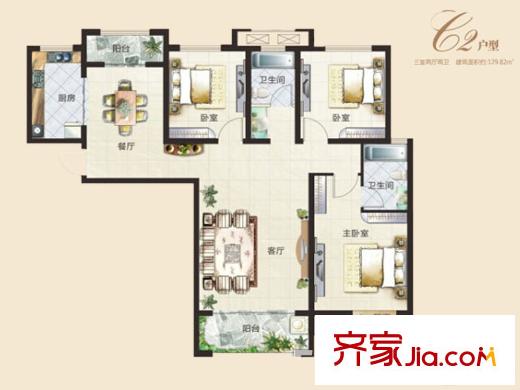 正弘瀾庭敘一期C2戶型 3室2廳1衛(wèi)1廚