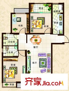 正商明鉆戶型圖三期2#、5#、6#書香門第戶型 3室2廳2衛(wèi)1廚