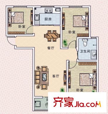 正商明鉆戶型圖二期18#、19#樓F戶型 3室2廳1衛(wèi)