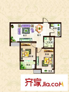 正商明鉆戶型圖三期2#、5#、6#精致兩房戶型 2室2廳1衛(wèi)1廚