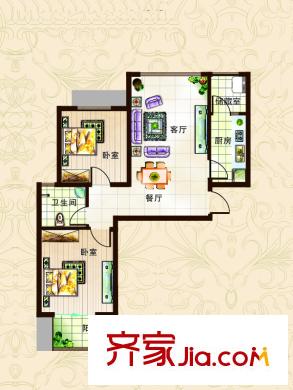 正商明鉆戶型圖三期2#、5#、6#溫馨之家戶型 2室2廳1衛(wèi)1廚