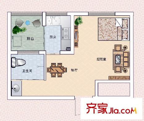 正商明鉆戶型圖二期18#、19#樓G戶型 1室1廳1衛(wèi)