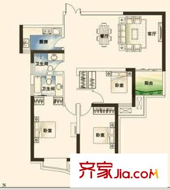 曼哈頓廣場 3室 戶型圖
