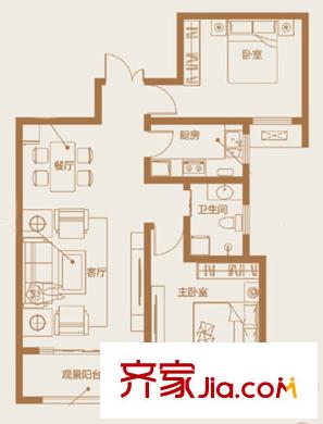 大觀國際居住區(qū)戶型圖二期19號樓盤1-27層E2戶型 2室2廳1衛(wèi)1廚
