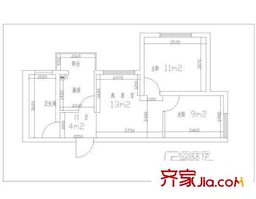 魯澤觀天下戶型圖2室戶型圖 2室1廳1衛(wèi)1廚
