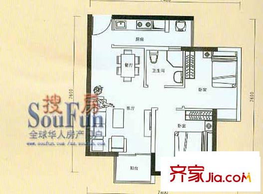 正弘數(shù)碼公寓戶(hù)型圖二室二廳62.61 2室2廳1衛(wèi)1廚