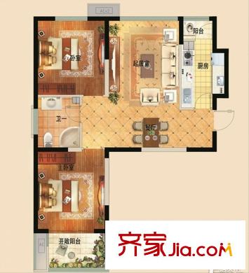 大成公館戶型圖一期2號樓C戶型 2室2廳1衛(wèi)1廚