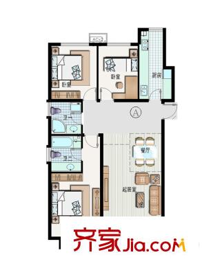 大成公館戶型圖A戶型 3室2廳2衛(wèi)1廚