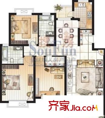 新港灣花園 3室 戶型圖