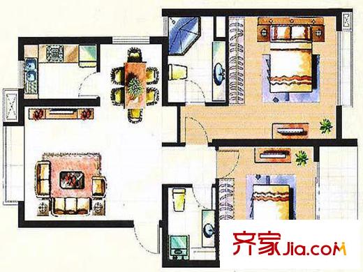 東城藍郡F戶型 2室2廳2衛(wèi)1廚