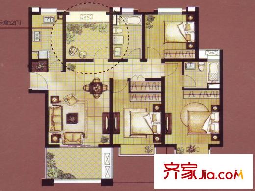 外灘印象花園 戶型圖 3室2廳2衛(wèi)