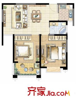 摩卡小鎮(zhèn)二期1-4#樓、8-12#、17-20#S2戶型 2室2廳1衛(wèi)1廚