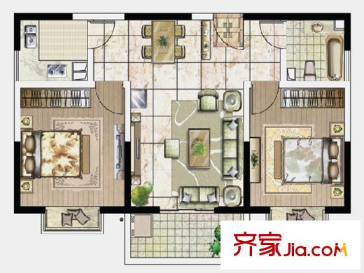 大德玲瓏灣2期蕭林新天地二期7#樓B1戶型 2室2廳1衛(wèi)1廚