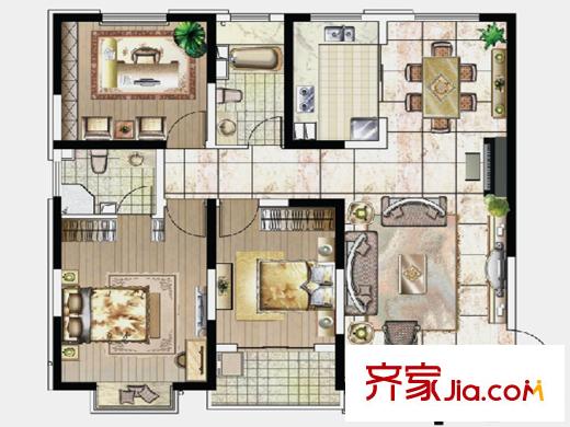 大德玲瓏灣2期蕭林新天地二期7#樓B3戶型 3室2廳2衛(wèi)1廚