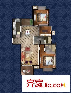 千燈裕花園一期5#、7#、9#、11#樓C戶型 3室2廳2衛(wèi)1廚