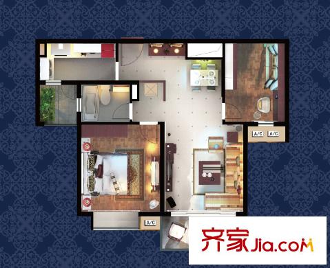 千燈?；▓@一期1#、5#、7#、9#、11#樓A戶型 2室1廳1衛(wèi)1廚