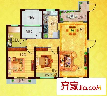 棕櫚灣49、50棟03、04戶型 2室2廳1衛(wèi)1廚