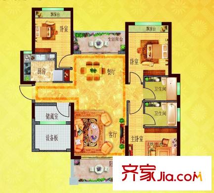 棕櫚灣49、50棟01、06戶型 3室2廳2衛(wèi)1廚