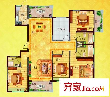 棕櫚灣48棟01戶型 4室2廳3衛(wèi)1廚