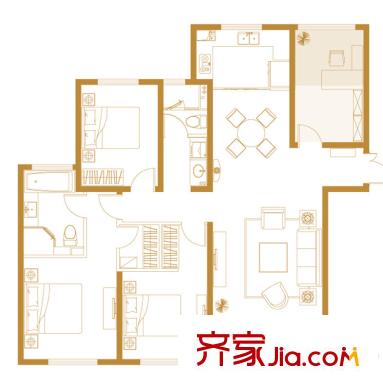 金鷹國際公館1#、2#樓B戶型 4室2廳2衛(wèi)1廚