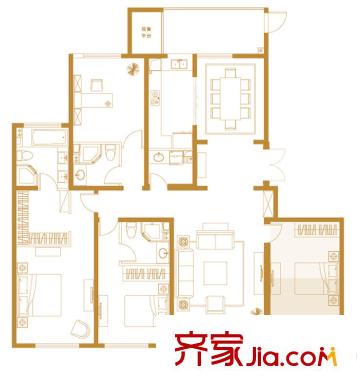 金鷹國(guó)際公館3#、4#樓D戶型 4室2廳3衛(wèi)1廚