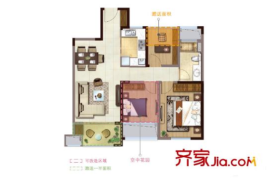 森隆?滿園二期B戶型 3室2廳1衛(wèi)1廚