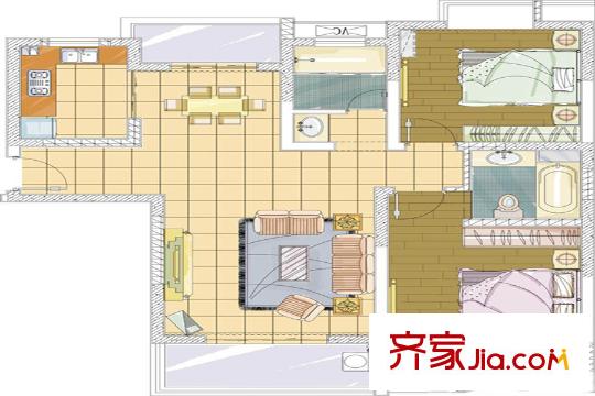 虹橋佳苑102平方米戶型圖 2室2廳2衛(wèi)1廚