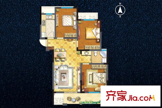 宇業(yè)天逸華庭C戶型 3室2廳1衛(wèi)1廚