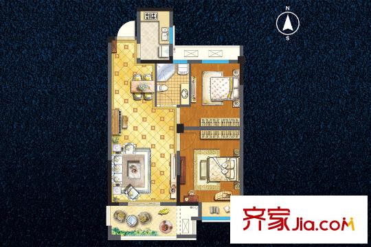 宇業(yè)天逸華庭 8、9#E戶型82平方米2室2廳1衛(wèi) 2室2廳1衛(wèi)1廚