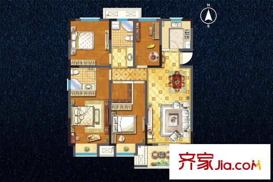 宇業(yè)天逸華庭8、9#H戶型130平方米4室2廳2衛(wèi) 4室2廳2衛(wèi)1廚