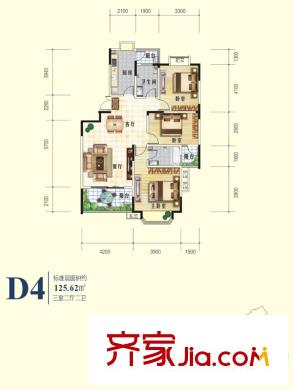 千城鳳梧金沙戶型圖D4戶型 3室2廳2衛(wèi)1廚