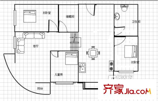 昆山 尚書新村 戶型圖 3室2廳1衛(wèi)