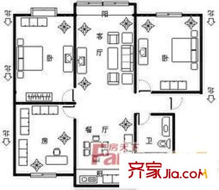  望江新村 戶型圖 3室2廳1衛(wèi)