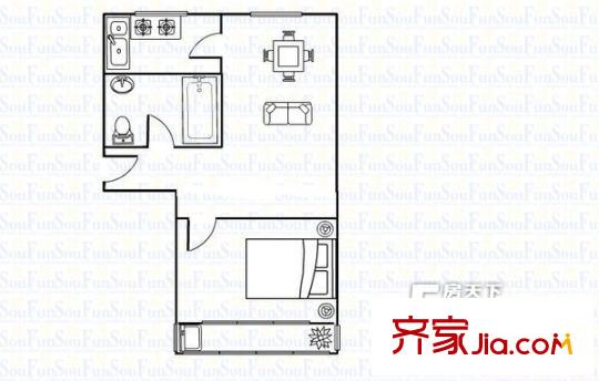  畫(huà)家公寓 戶(hù)型圖 1室1廳1衛(wèi)