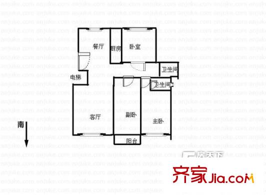 畫(huà)家公寓 戶(hù)型圖 3室2廳2衛(wèi)