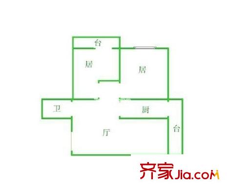 東莊綠島 戶型圖 2室1廳1廚1衛(wèi)