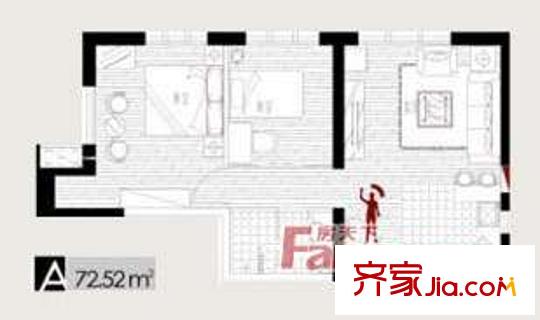卓亭廣場戶型圖A 2室1廳1衛(wèi)1廚