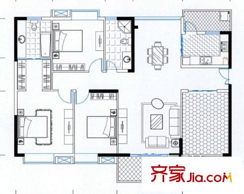昆山 百靈佳苑 戶型圖 3室2廳2衛(wèi)
