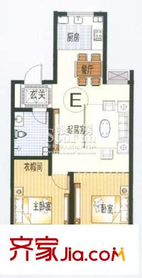 新僑花園戶型圖E戶型 2室2廳1衛(wèi)1廚