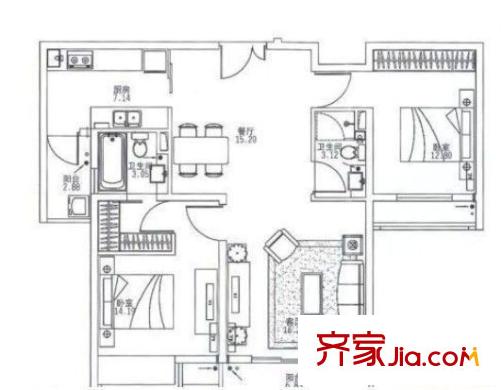 新舟公寓 戶型圖 2室2廳2衛(wèi)