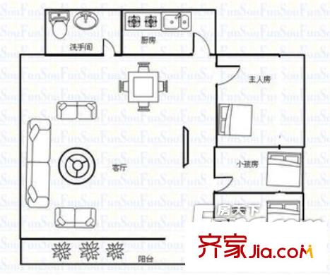  昆太花園 戶型圖 3室2廳1衛(wèi)