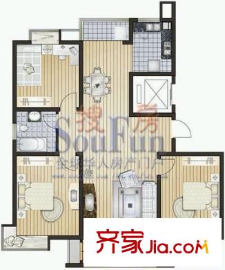  昆太花園 戶型圖 3室2廳2衛(wèi)