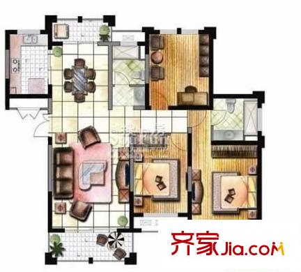 大唐五星公寓  戶型圖 3室2廳2衛(wèi)