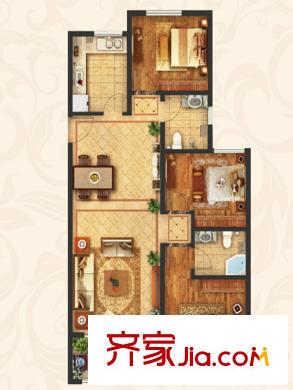 保利葉公館6、8號樓B6戶型 3室2廳2衛(wèi)1廚