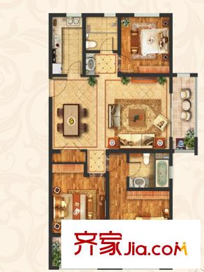 保利葉公館 3、9號樓B3戶型 3室2廳2衛(wèi)1廚