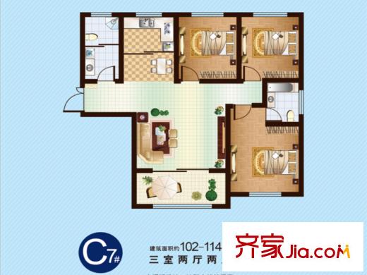 江山麗城一期7號(hào)樓C戶型 3室2廳2衛(wèi)1廚