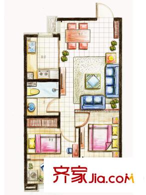 鑫源向上2#、4#M戶型 2室2廳1衛(wèi)1廚